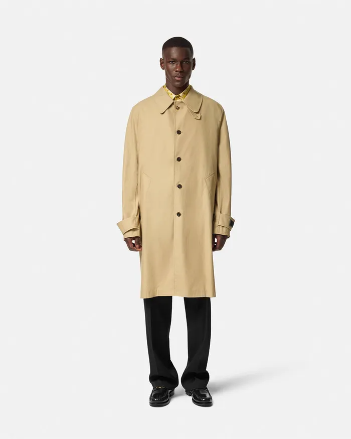 Versace Barocco Panelled Gabardine Trench Coat Yellowprint Men Jackets and Coats