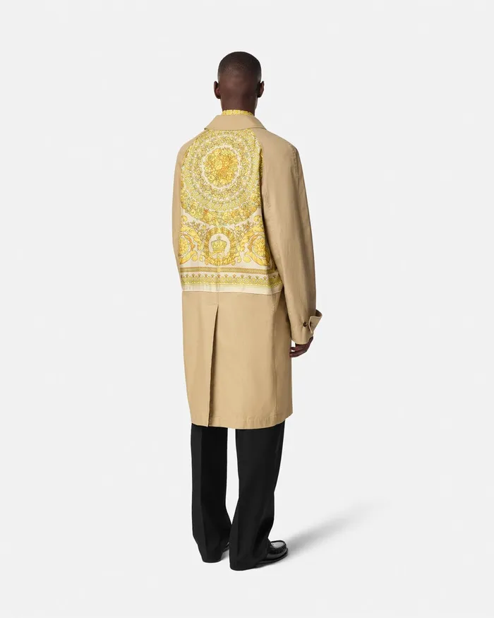 Versace Barocco Panelled Gabardine Trench Coat Yellowprint Men Jackets and Coats