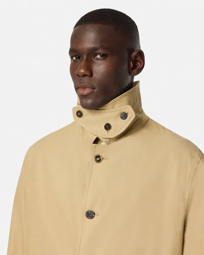 Versace Barocco Panelled Gabardine Trench Coat Yellowprint Men Jackets and Coats