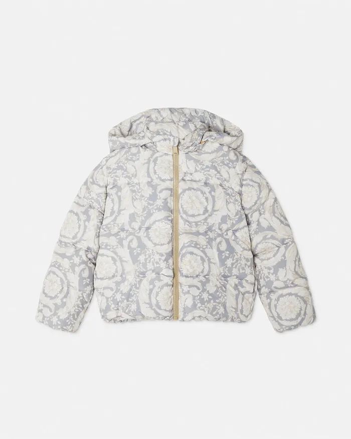 Versace Barocco Puffer Jacket Gray Kids Outerwear