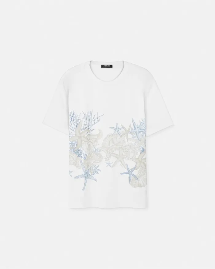 Versace Barocco Sea Graphic TShirt Whiteprint Men TShirts and Polos