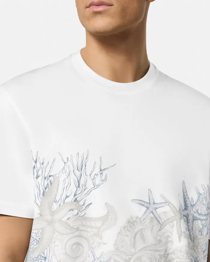 Versace Barocco Sea Graphic TShirt Whiteprint Men TShirts and Polos