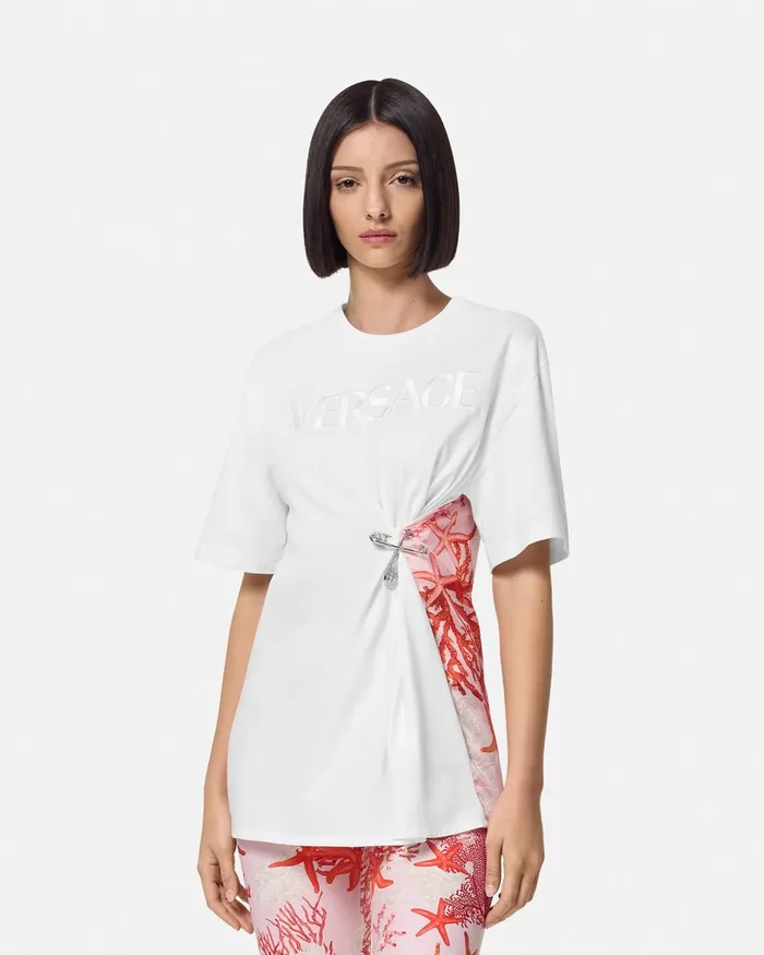 Versace Barocco Sea Safety Pin TShirt Whiteprint Women TShirts and Sweatshirts