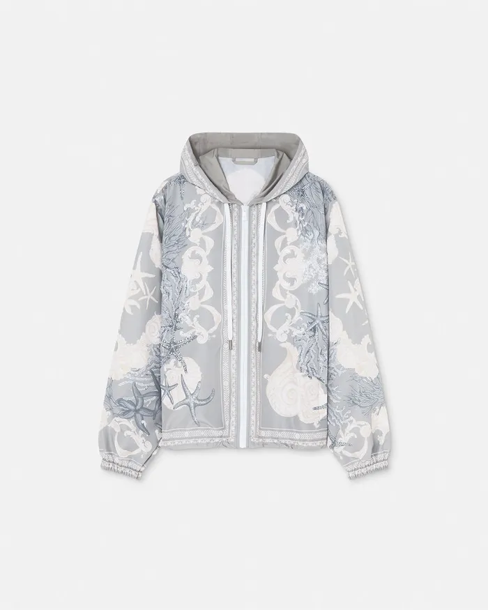 Versace Barocco Sea Windbreaker Jacket Blueprint Men Jackets and Coats