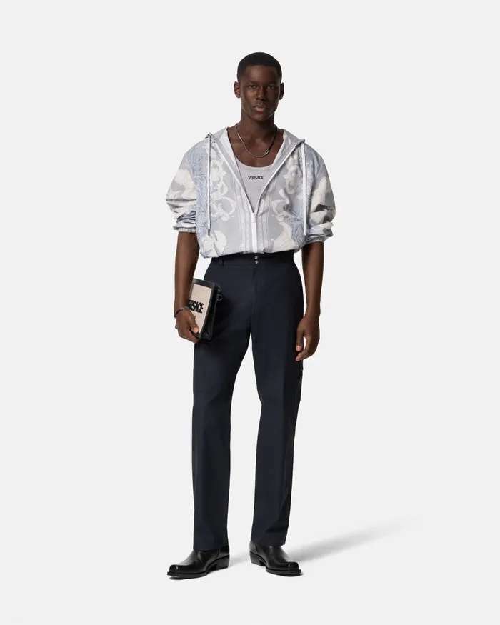 Versace Barocco Sea Windbreaker Jacket Blueprint Men Jackets and Coats