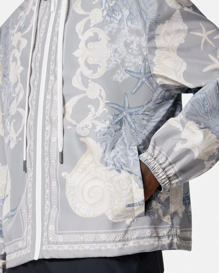 Versace Barocco Sea Windbreaker Jacket Blueprint Men Jackets and Coats