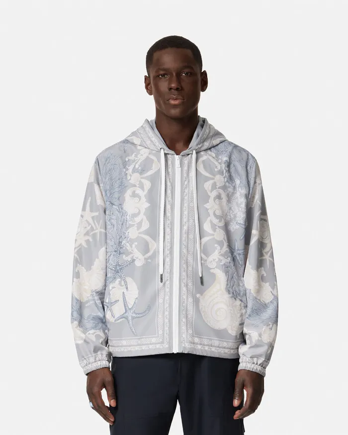 Versace Barocco Sea Windbreaker Jacket Blueprint Men Jackets and Coats
