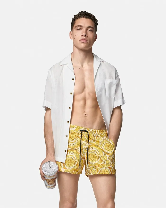Versace Barocco Swim Shorts Yellowprint Men Swimwear