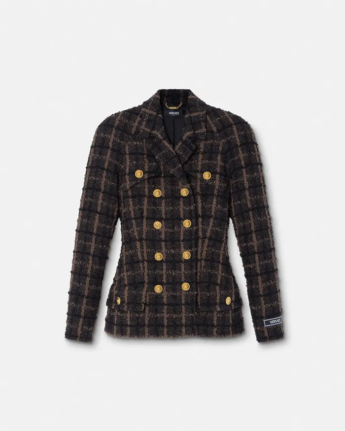 Versace Boucl Tweed Fitted Raglan Blazer Brown Women Blazer and Jackets