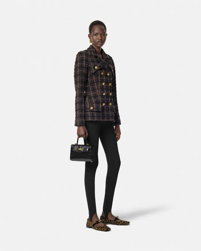 Versace Boucl Tweed Fitted Raglan Blazer Brown Women Blazer and Jackets