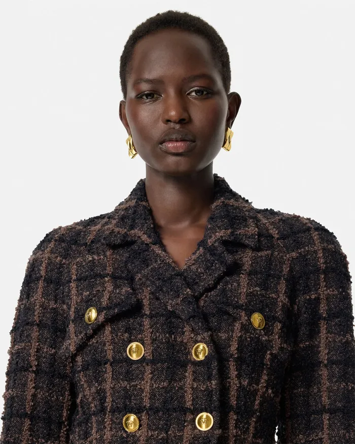 Versace Boucl Tweed Fitted Raglan Blazer Brown Women Blazer and Jackets