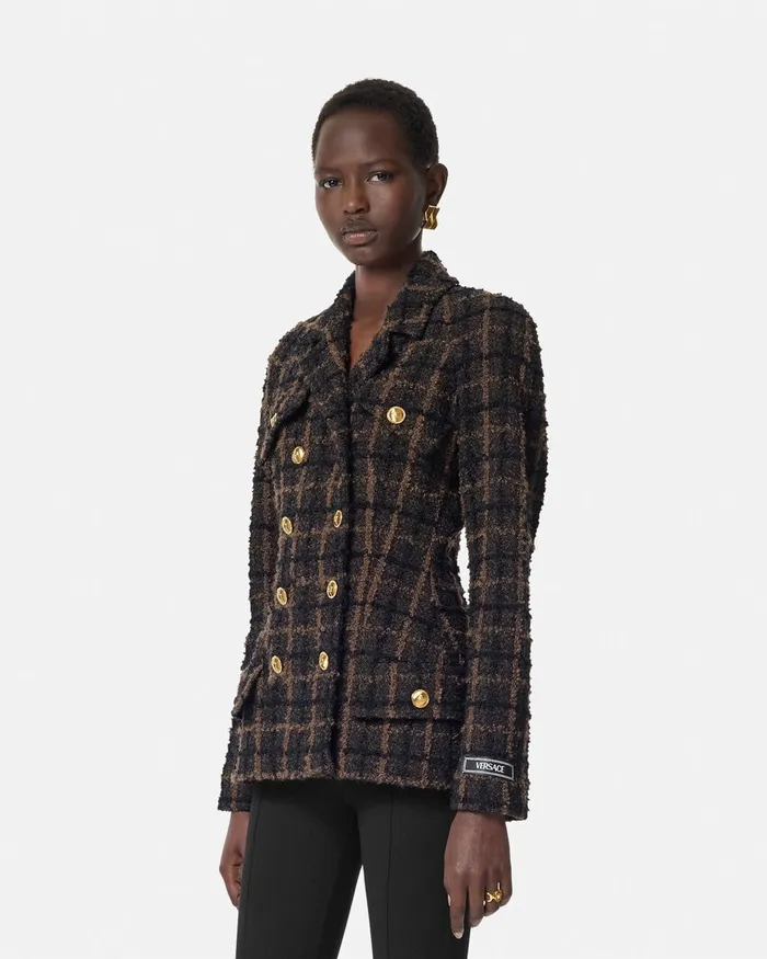 Versace Boucl Tweed Fitted Raglan Blazer Brown Women Blazer and Jackets