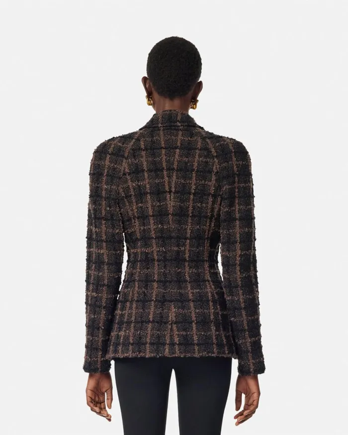 Versace Boucl Tweed Fitted Raglan Blazer Brown Women Blazer and Jackets