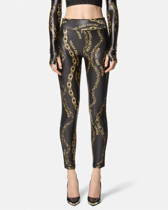 Versace Chain Couture Leggings Blackgold Women Jeans Couture