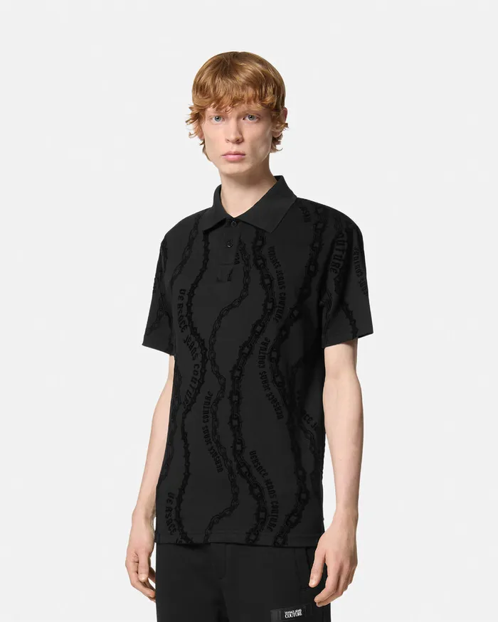 Versace Chain Couture RegularFit Polo Shirt Blackprint Men Jeans Couture