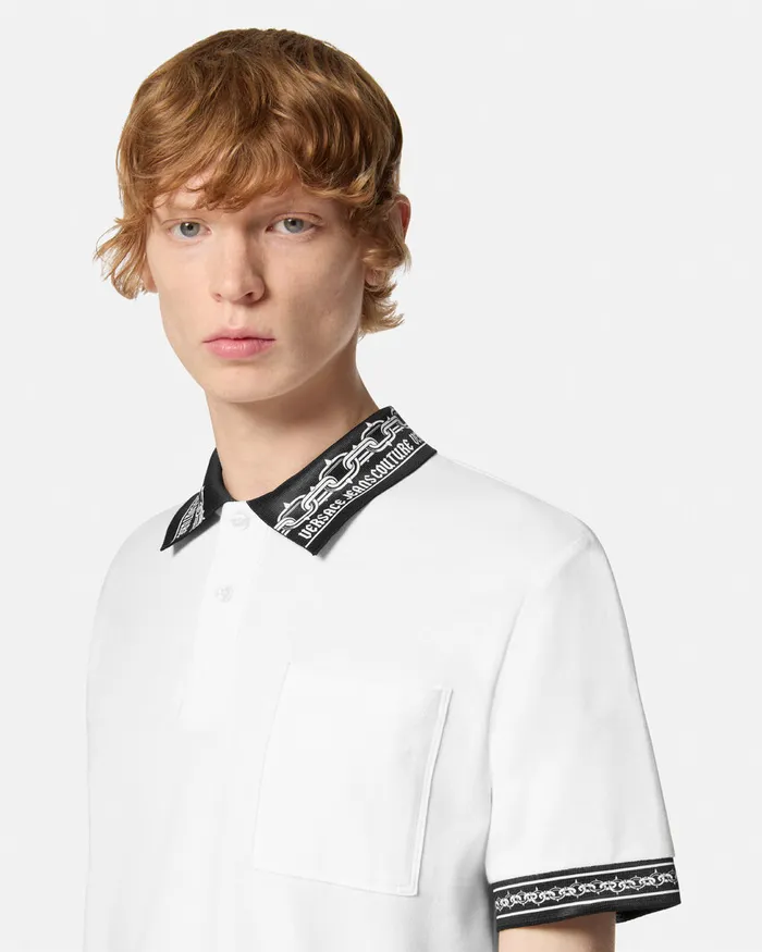 Versace Chain Couture RegularFit Polo Shirt Whiteprint Men Jeans Couture