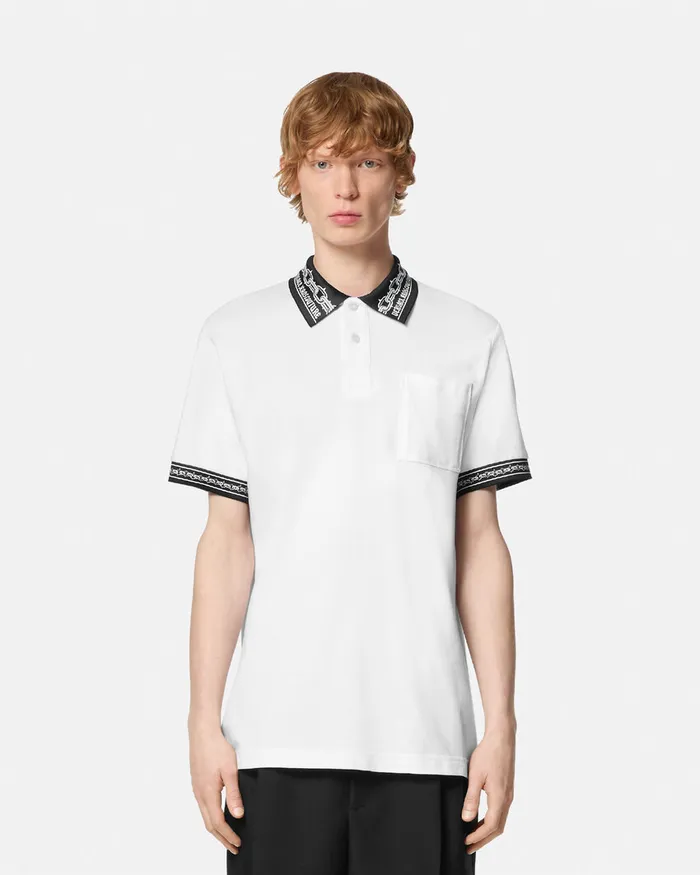 Versace Chain Couture RegularFit Polo Shirt Whiteprint Men Jeans Couture