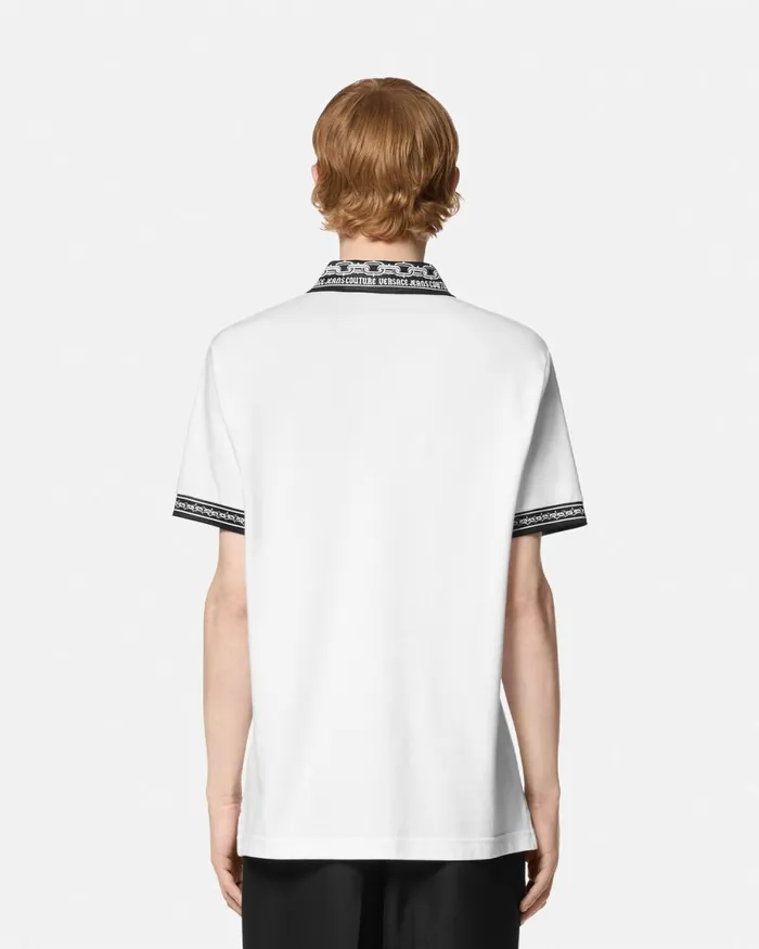 Versace Chain Couture RegularFit Polo Shirt Whiteprint Men Jeans Couture