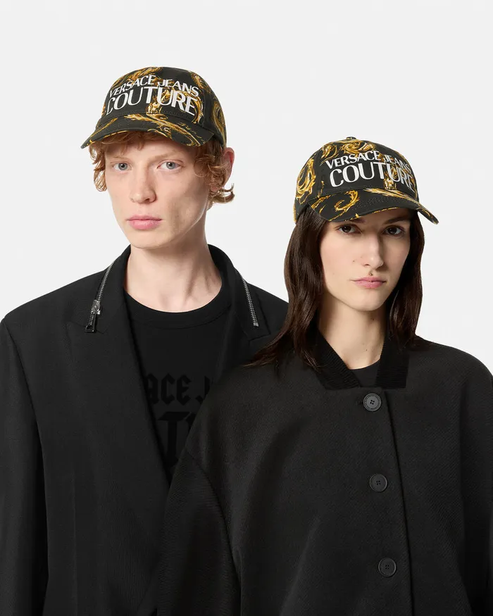 Versace Chromo Couture Logo Baseball Cap Blackgold WomenMen Jeans Couture
