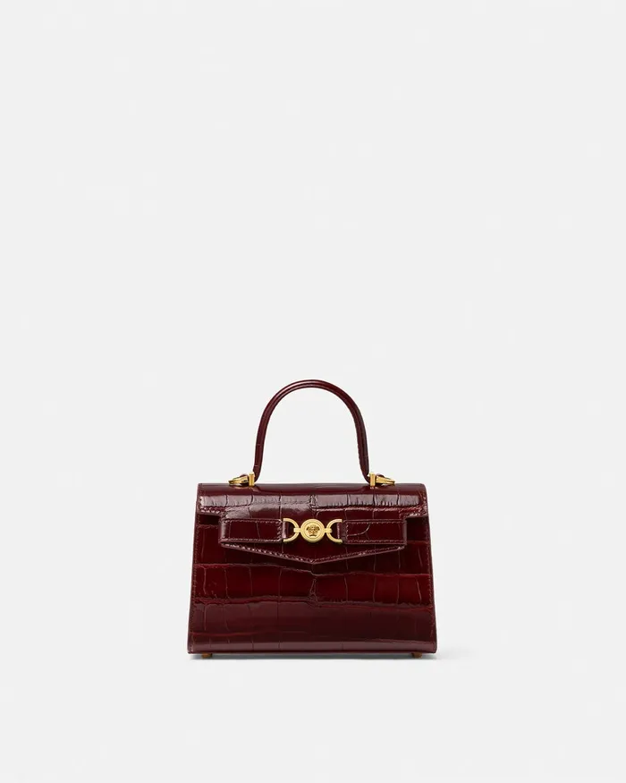 Versace CrocEffect Medusa 03995 Small Handbag Burgundy Women Top Handle