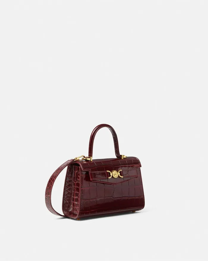 Versace CrocEffect Medusa 03995 Small Handbag Burgundy Women Top Handle