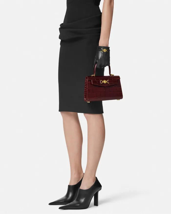 Versace CrocEffect Medusa 03995 Small Handbag Burgundy Women Top Handle