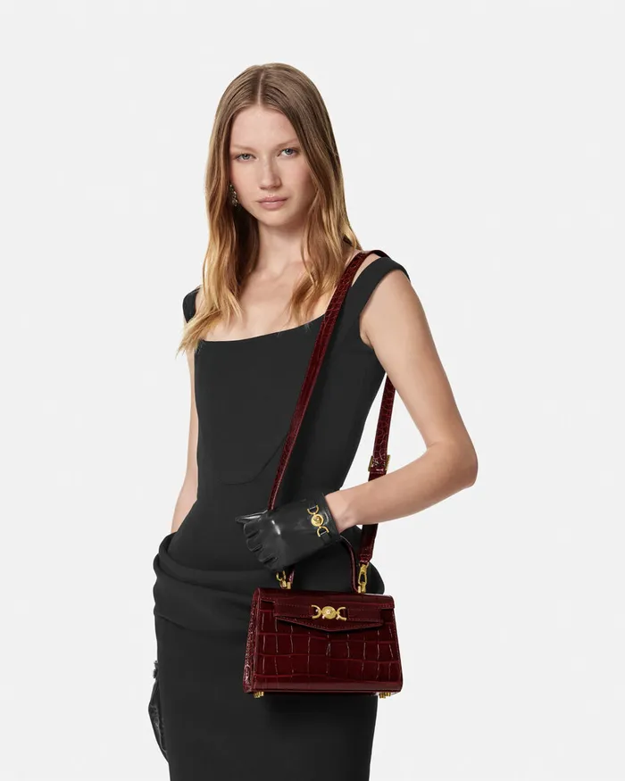 Versace CrocEffect Medusa 03995 Small Handbag Burgundy Women Top Handle