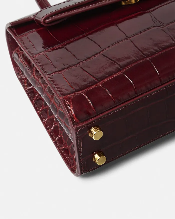 Versace CrocEffect Medusa 03995 Small Handbag Burgundy Women Top Handle