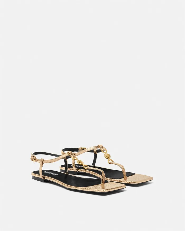Versace Crystal Medusa 03995 Flat Sandals Gold Women Medusa 03995