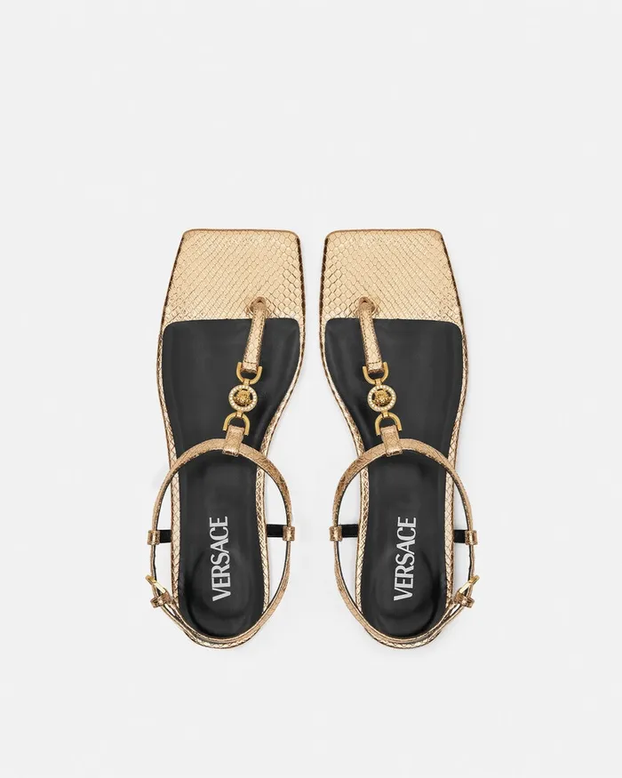 Versace Crystal Medusa 03995 Flat Sandals Gold Women Medusa 03995