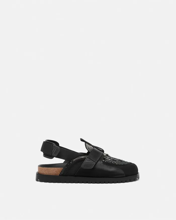 Versace Crystal Suede Mules Black Men Sandals and Slides