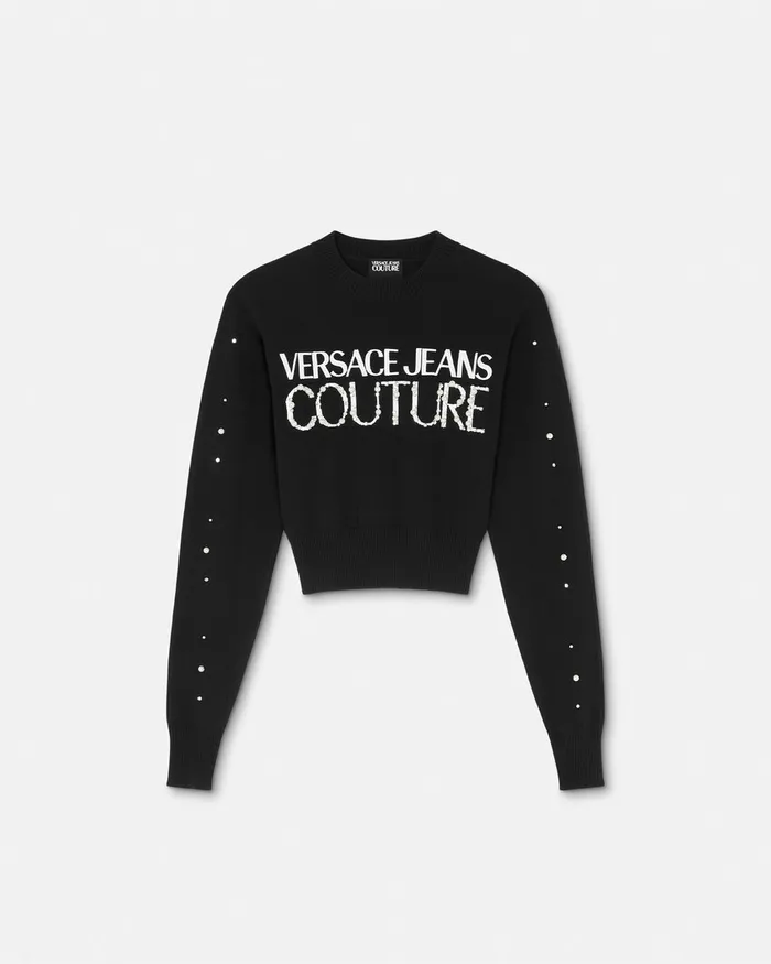 Versace Embellished Logo Sweater Blackprint Women Jeans Couture