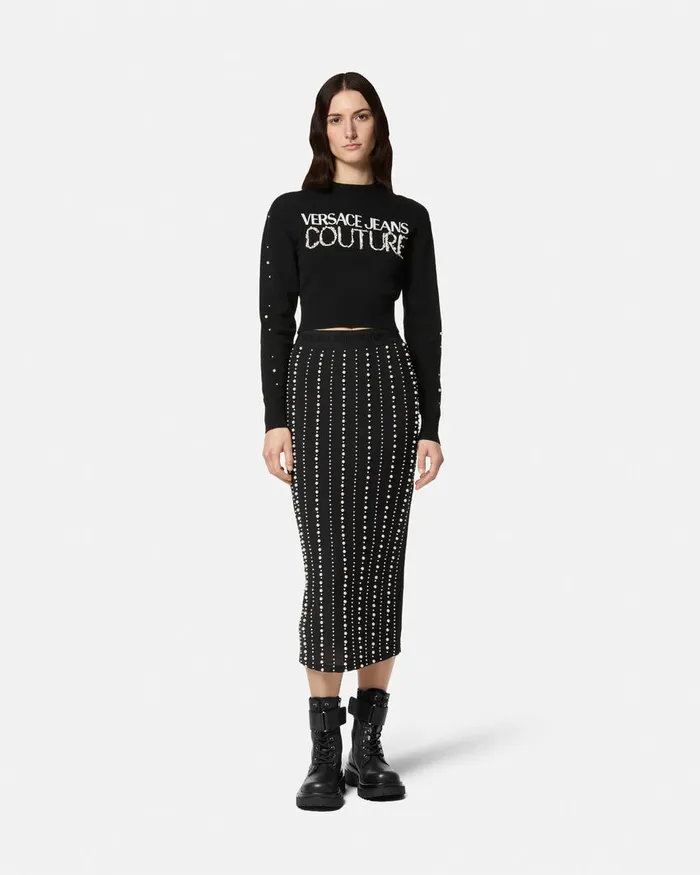 Versace Embellished Logo Sweater Blackprint Women Jeans Couture