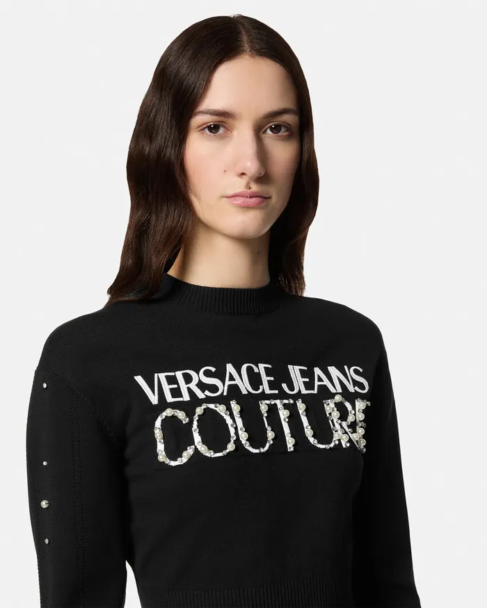 Versace Embellished Logo Sweater Blackprint Women Jeans Couture