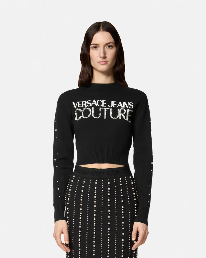 Versace Embellished Logo Sweater Blackprint Women Jeans Couture
