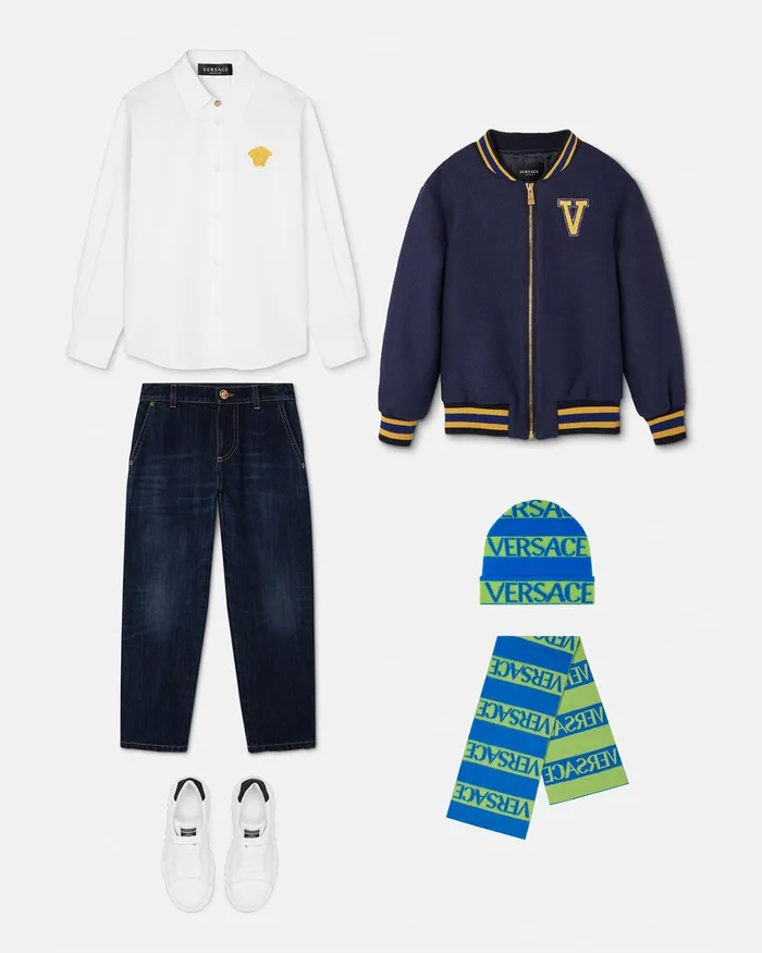 Versace Embroidered Formal Shirt Whiteprint Kids Shirts