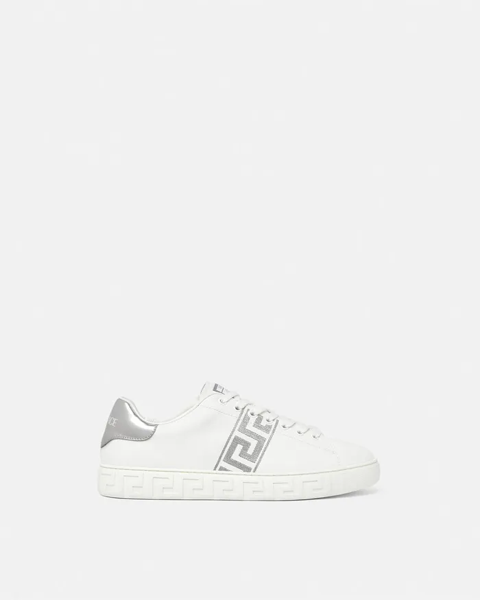 Versace Embroidered Greca Sneakers Whitesilver Men Sneakers