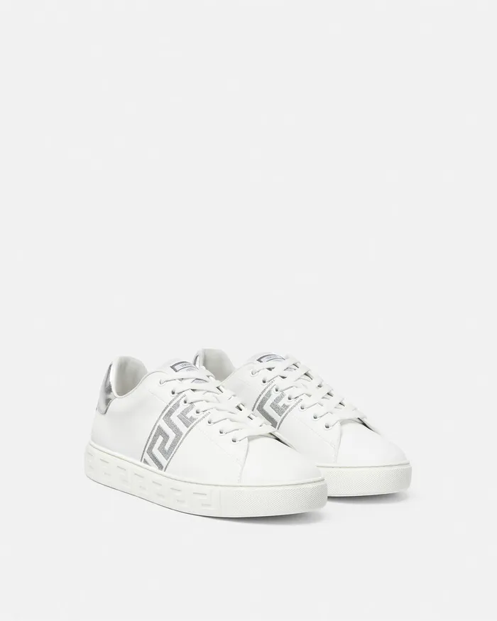 Versace Embroidered Greca Sneakers Whitesilver Men Sneakers