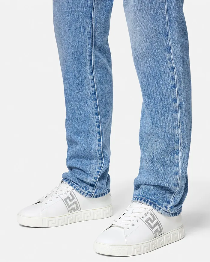 Versace Embroidered Greca Sneakers Whitesilver Men Sneakers