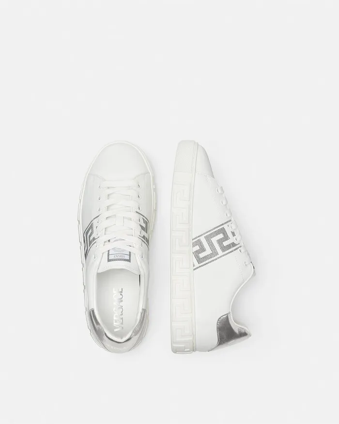 Versace Embroidered Greca Sneakers Whitesilver Men Sneakers