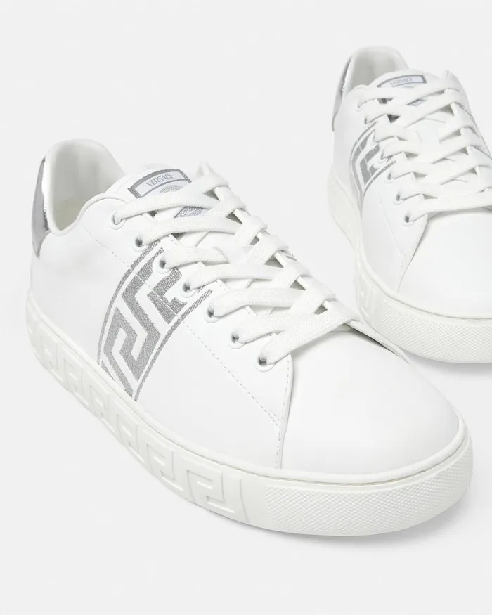 Versace Embroidered Greca Sneakers Whitesilver Men Sneakers