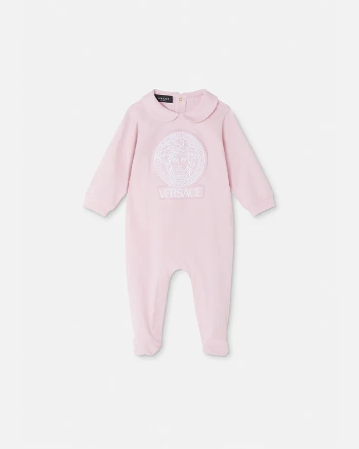 Versace Embroidered Medusa Baby Sleepsuit Light Pink Kids Clothing