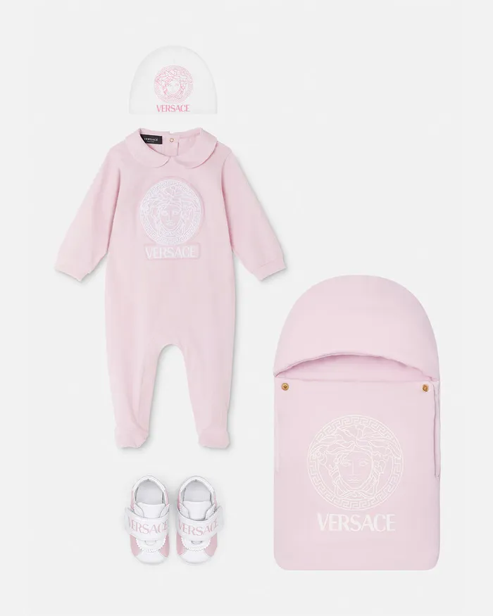 Versace Embroidered Medusa Baby Sleepsuit Light Pink Kids Clothing