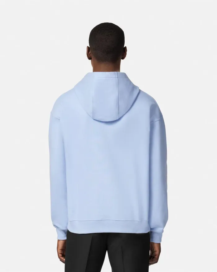 Versace Embroidered University Coral Hoodie Light Blue Men Sweatshirts