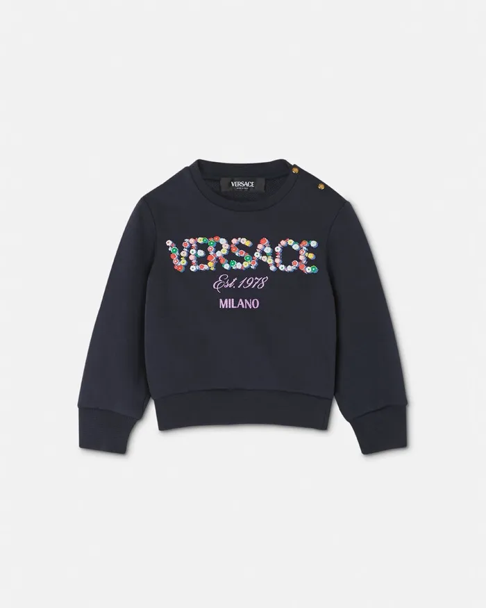 Versace Falling Flowers Logo Baby Sweatshirt Blue Kids Knitwear and Sweatshirts