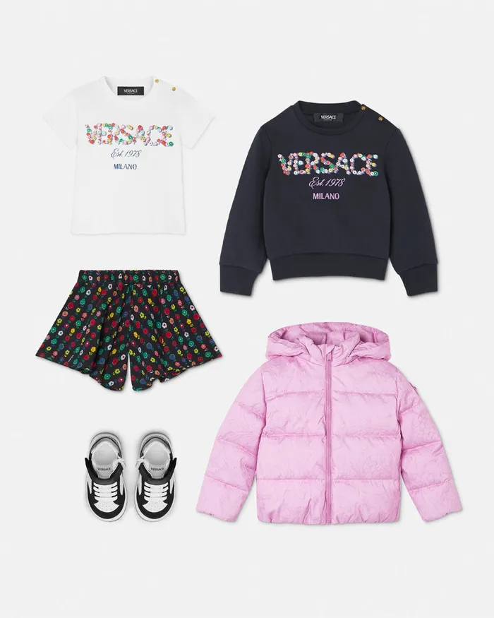 Versace Falling Flowers Logo Baby Sweatshirt Blue Kids Knitwear and Sweatshirts