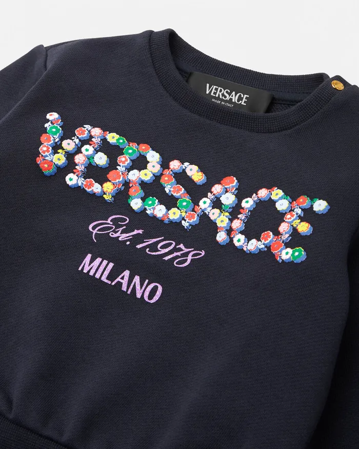 Versace Falling Flowers Logo Baby Sweatshirt Blue Kids Knitwear and Sweatshirts