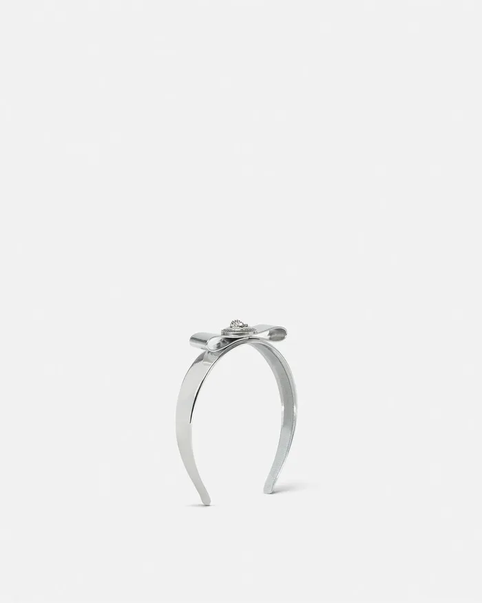 Versace Gianni Ribbon Metallic Headband Silver Women Hair Accessories