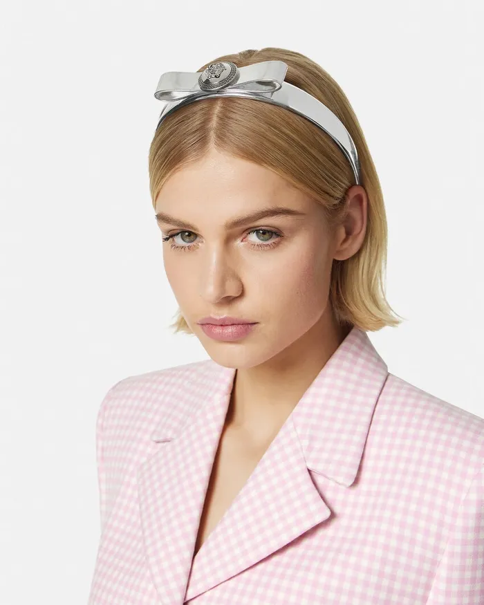 Versace Gianni Ribbon Metallic Headband Silver Women Hair Accessories