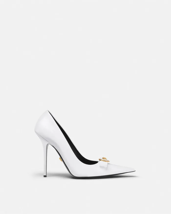 Versace Gianni Ribbon Patent Pumps 110 Mm White Women Pumps and Slingbacks